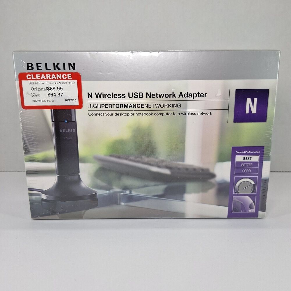 Belkin N Wireless USB Network Adapter Enhanced Speed & Coverage F5D8053
